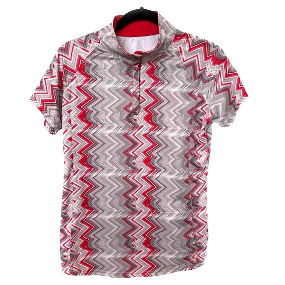 Bette & Court Top Snap Front Polo Golf Shirt Short Sleeves Size M Red Gray - Picture 1 of 5